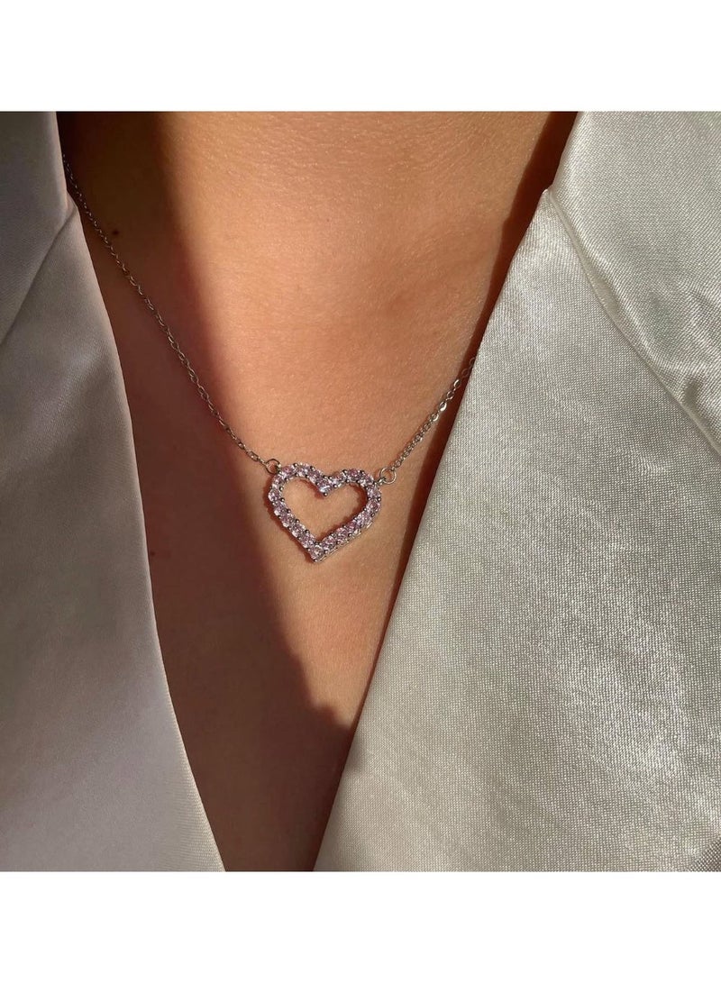 1une S925 Necklace ''BE MY LOVE'' Heart Shaped, 45+5cm, Zirconia Stones - Image 3